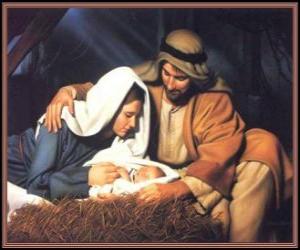 yapboz Kutsal Aile - Joseph, Meryem ve bebek İsa manger içinde
